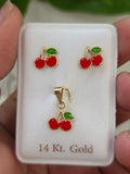 Set aretes y dije de cereza 14kt