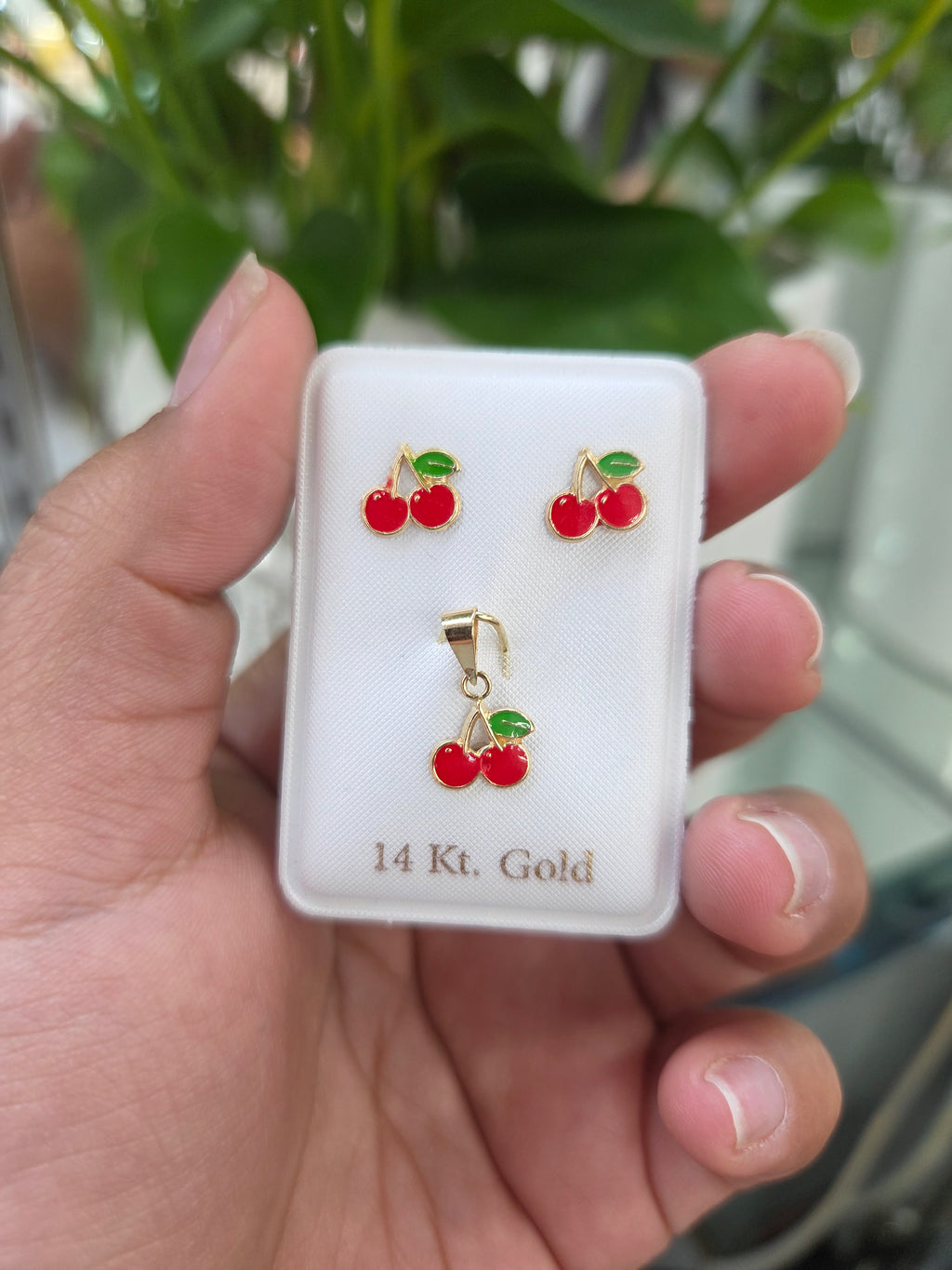 Set aretes y dije de cereza 14kt